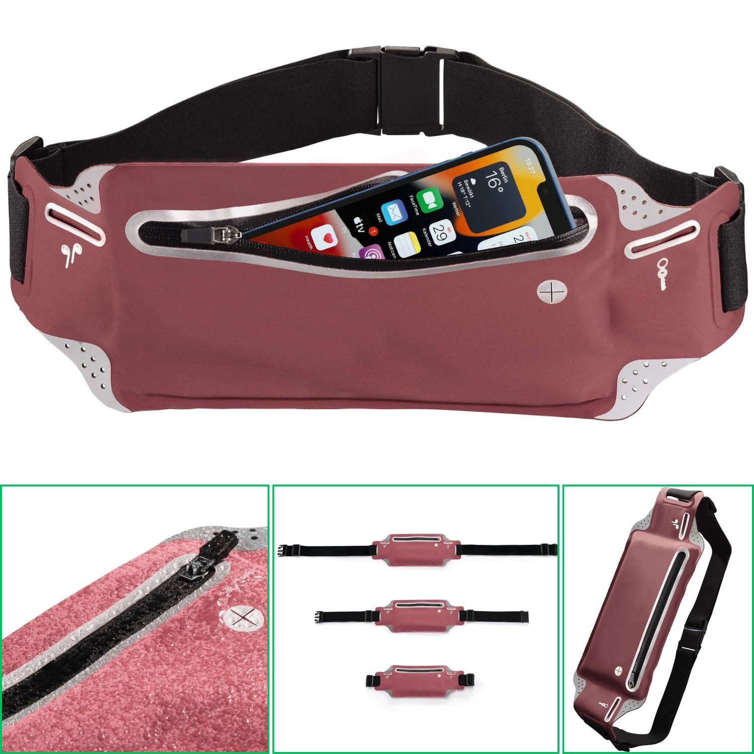 Hama Handyhülle Sport Hüfttasche Gürteltasche Bauchtasche Rosa, Jogging Bag Hülle Tasche für Smartphone iPhone 16 16e 15 14 13 12 etc