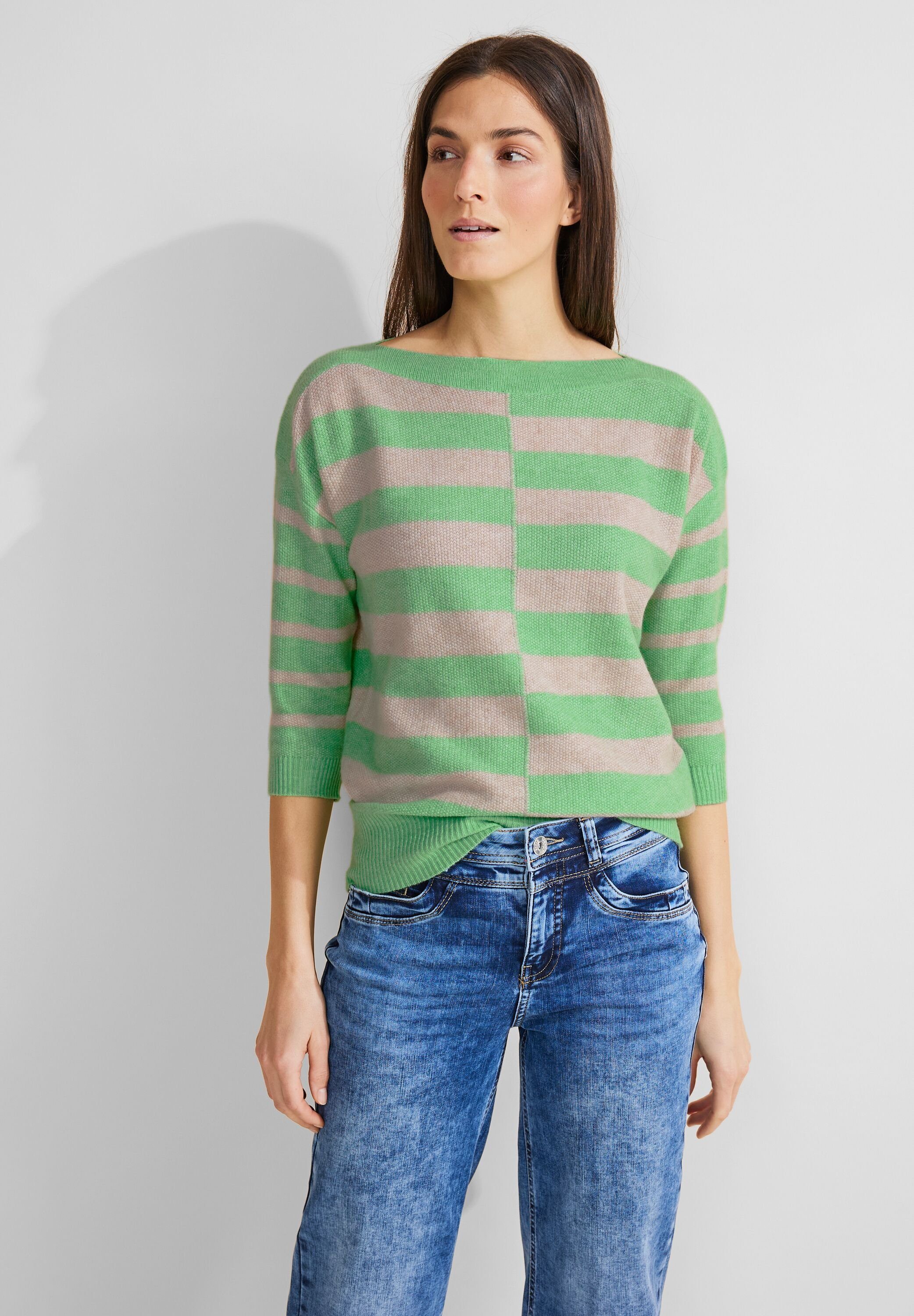 STREET ONE Streifenpullover Striped U-Boat mit 3/4 Arm und U-Boot-Ausschnitt