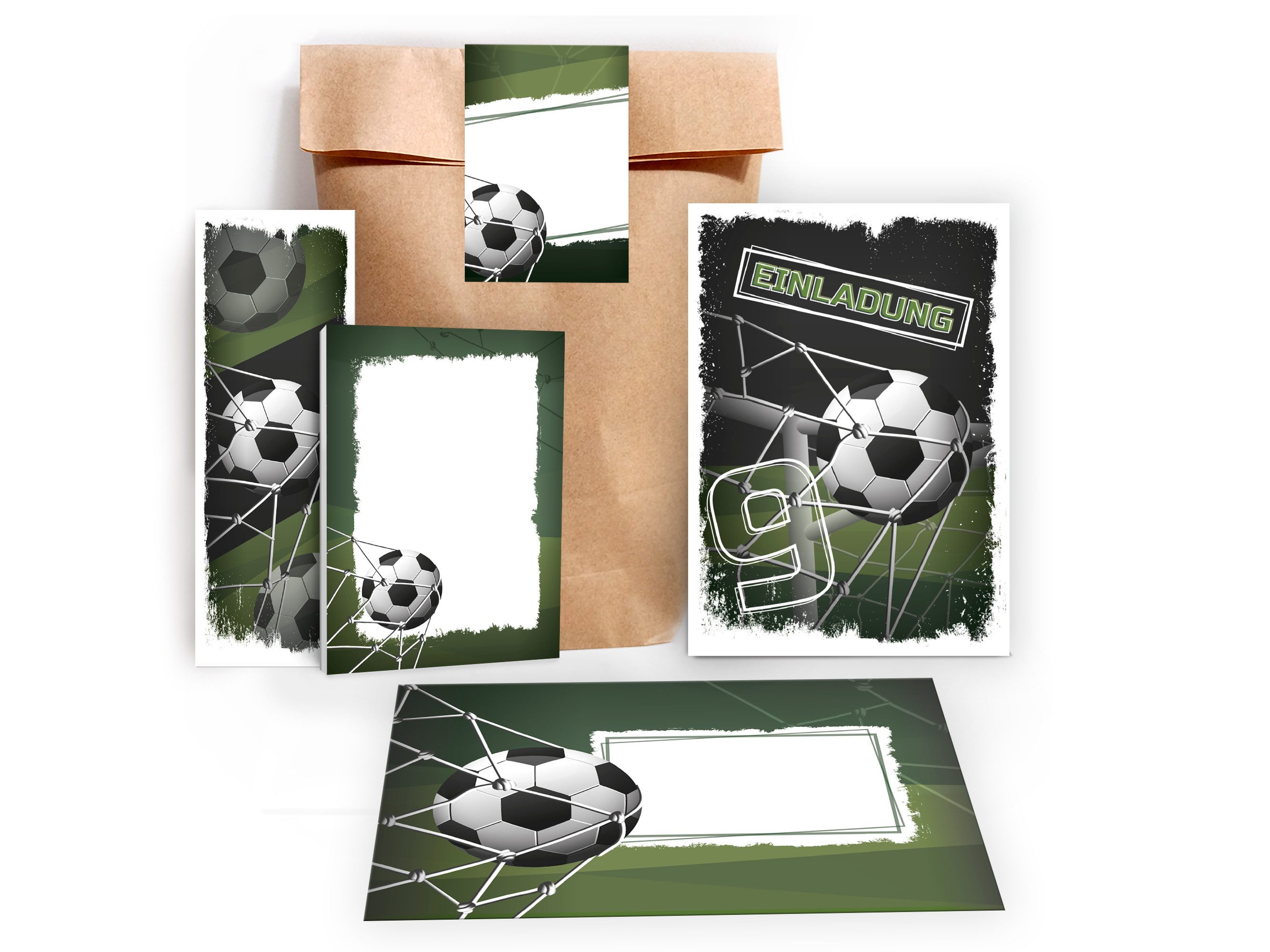 LIMONIA Einladungskarten Fußball zum 9. Geburtstag Einladungen Karten mit Umschlägen Mitgebsel, Mitbringsel Set Fussball Gastgeschenke zum neunten Kindergeburtstag