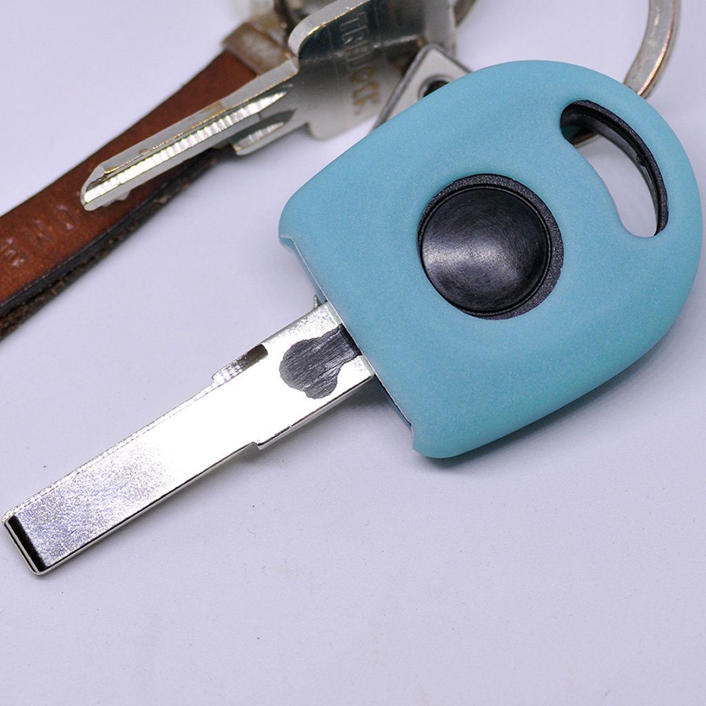 mt-key Schlüsseltasche Autoschlüssel Softcase Silikon Schutzhülle fluoreszierend Blau, für VW SEAT Skoda alle Modelle Startschlüssel