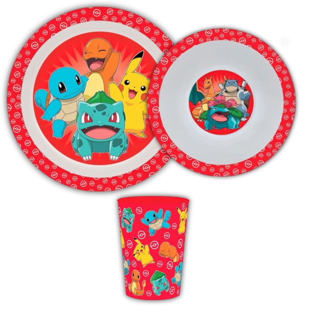 POKÉMON Kindergeschirr-Set Pokemon Pikachu und Freunde Kinder 3 teiliges Set (3-tlg), 1 Personen, BPA-Frei, Teller, Schüssel und Becher
