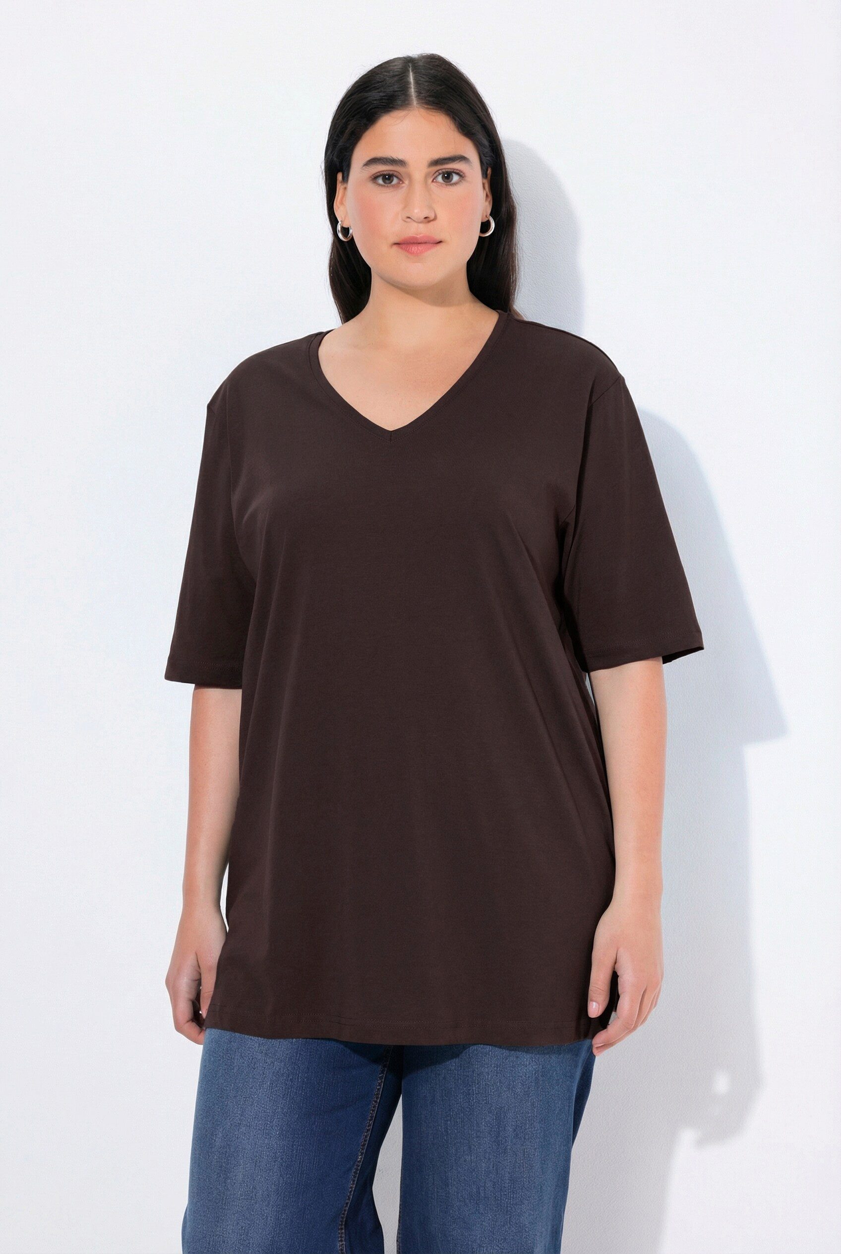 Ulla Popken T-Shirt T-Shirt V-Ausschnitt Relaxed Halbarm