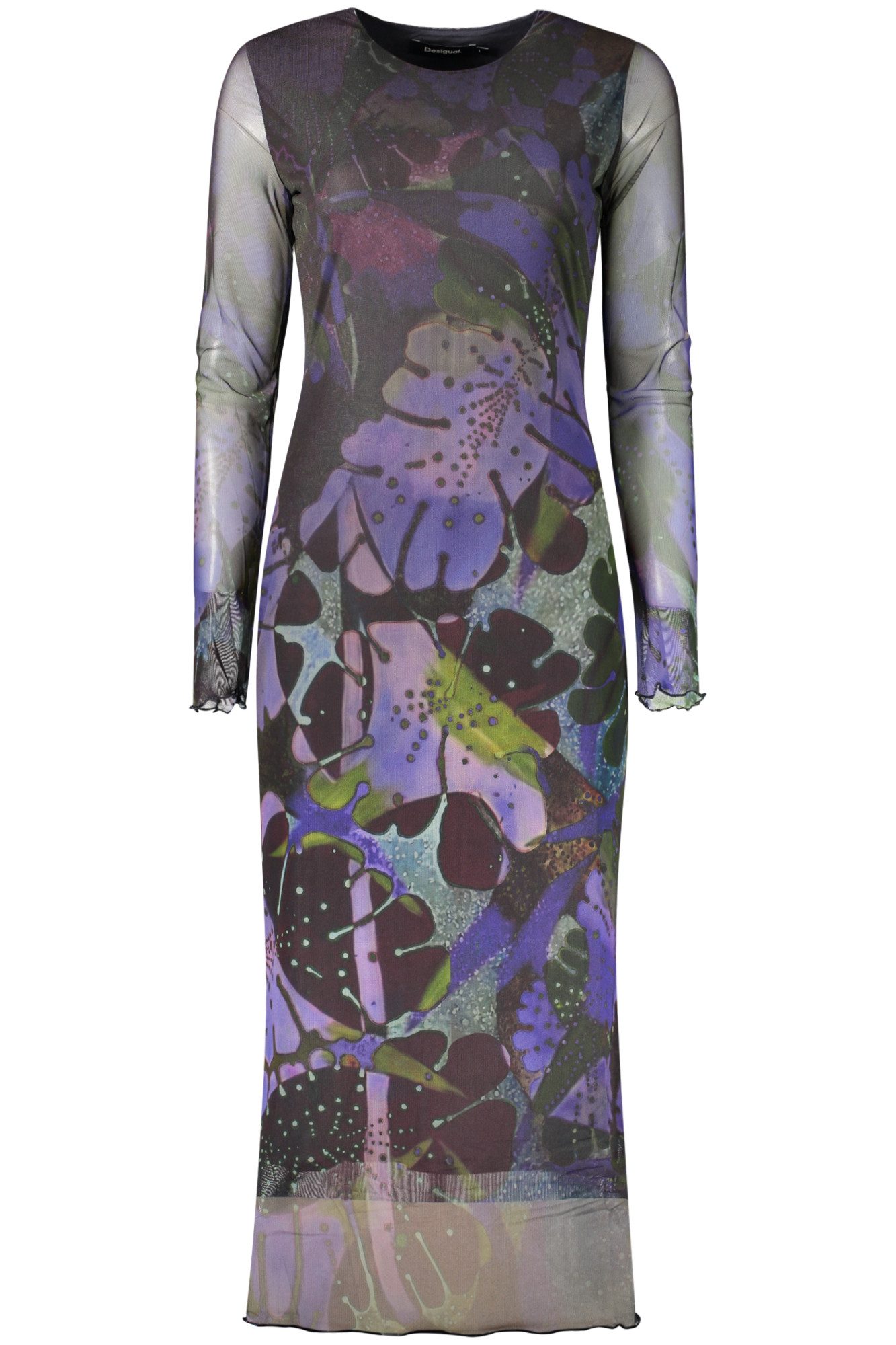 Desigual Partykleid Fließendes Langes Kleid mit Blattmuster – Stilvolle Kontraste & Det