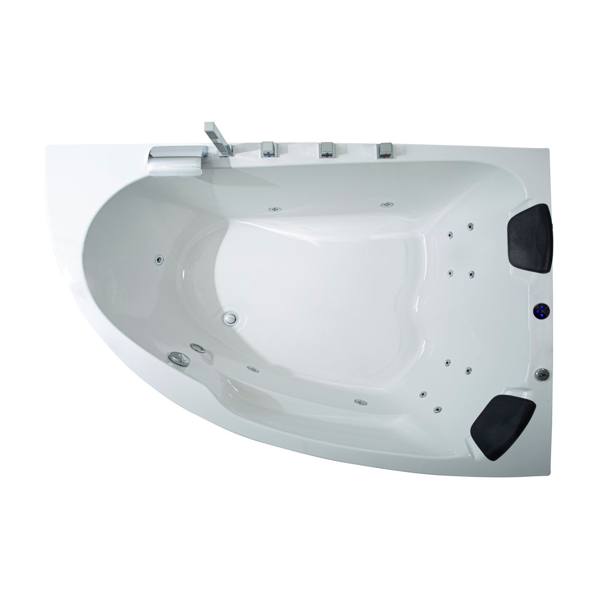Basera® Whirlpool-Badewanne BASIC Indoor Eck-Whirlpool Badewanne Guam Re. 180x130cm für 2 Pers., (Komplett-Set), mit 13 Massagedüsen, Wasserfall, LED