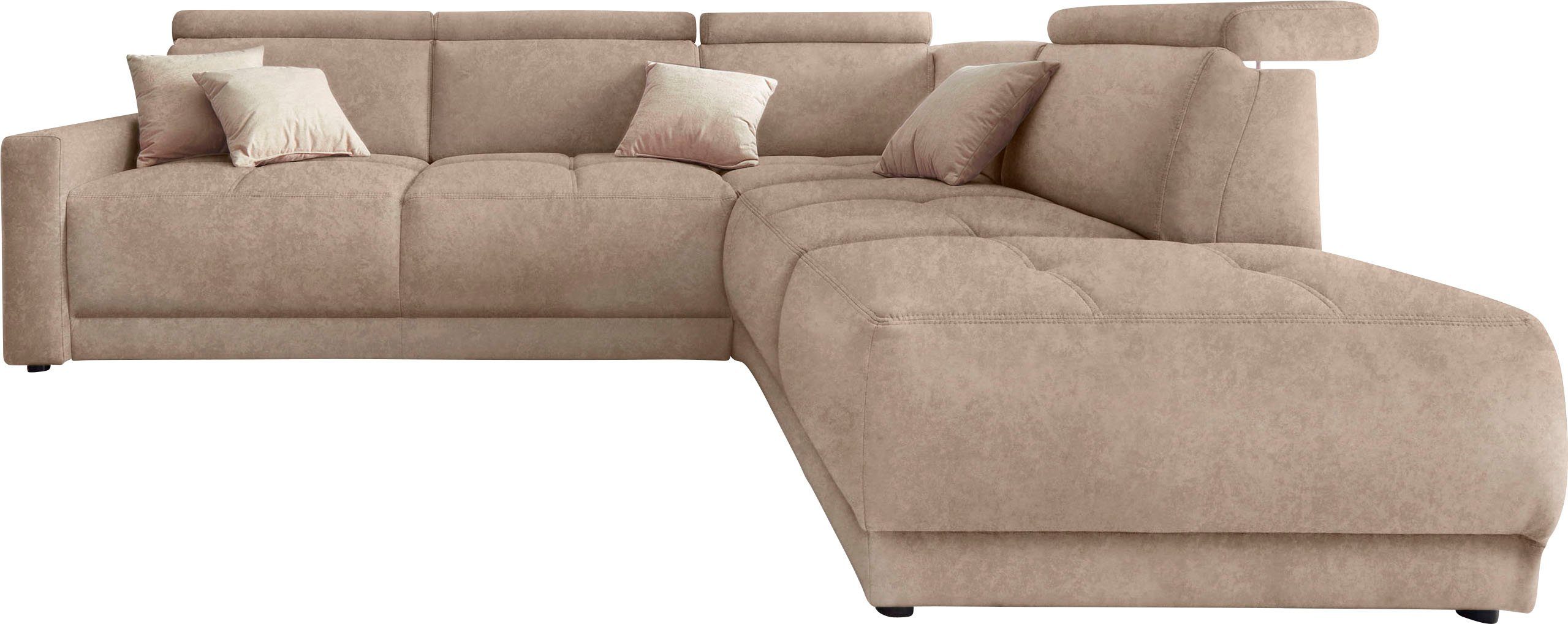 DOMO collection Ecksofa Ava, moderne Sitzheftung mit toller Doppelnaht, komfortabel, L-Form, mit Ottomane, inkl. Federkern, wahlweise mit Kopfteilverstellungen