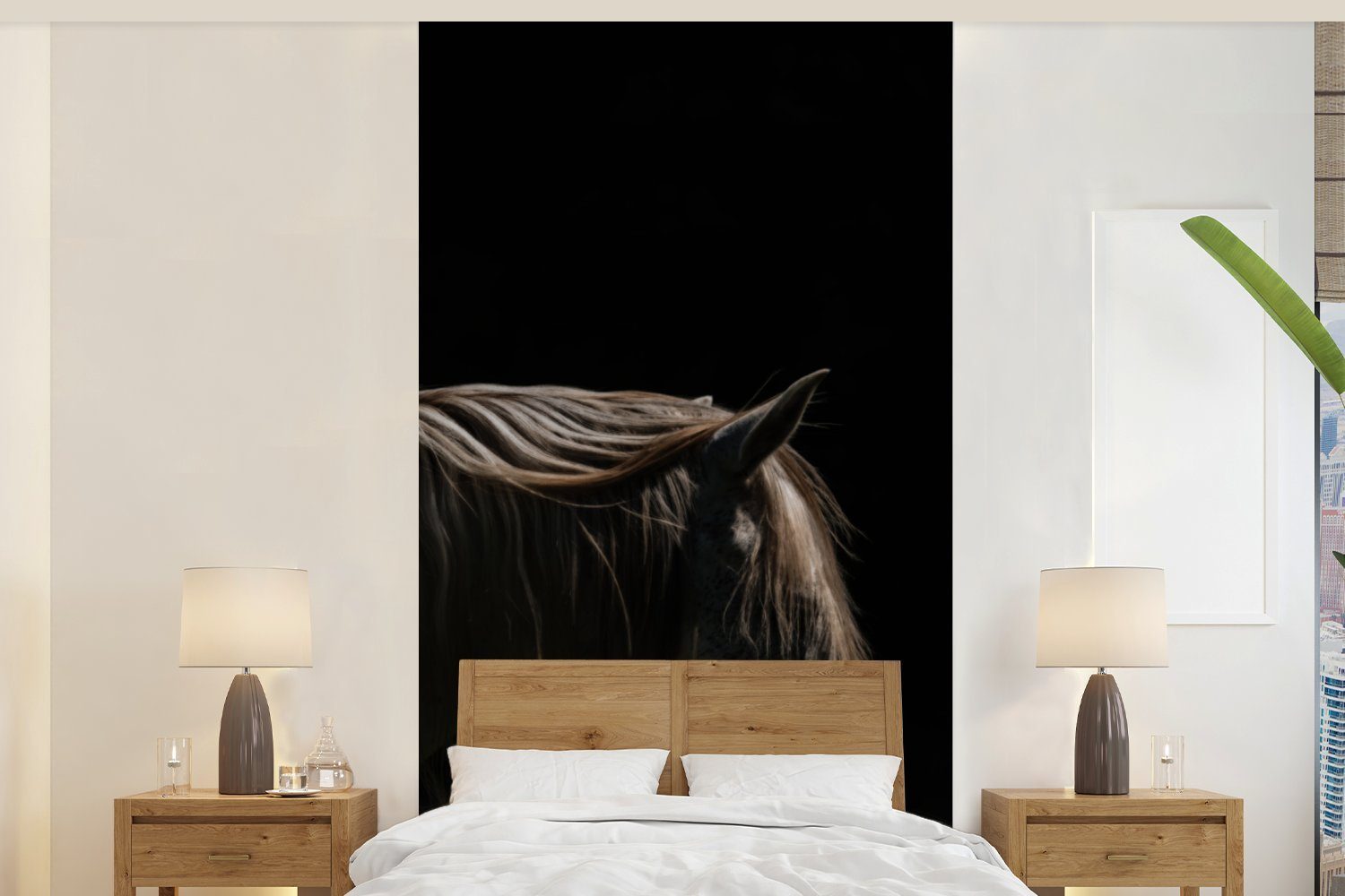 MuchoWow Fototapete Pferd - Tiere - Weiß, Matt, bedruckt, (2 St), Vliestapete für Wohnzimmer Schlafzimmer Küche, Fototapete