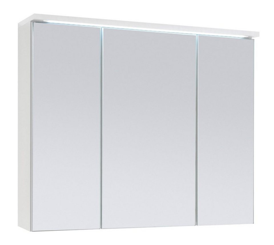 Badezimmerspiegelschrank TWO, Breite 80 cm, Weiß matt, 3 Spiegeltüren,  inkl. LED-Beleuchtung