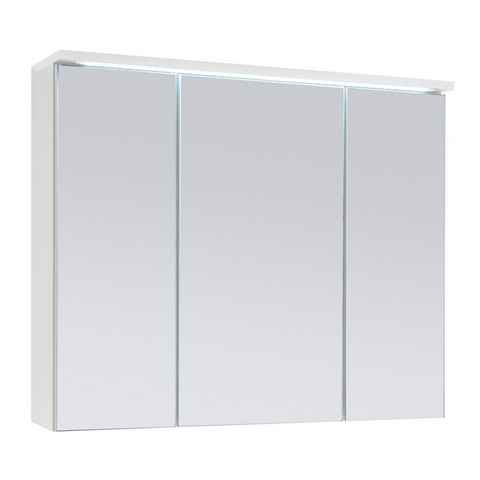 Badezimmerspiegelschrank TWO, Breite 80 cm, Weiß matt, 3 Spiegeltüren, inkl. LED-Beleuchtung