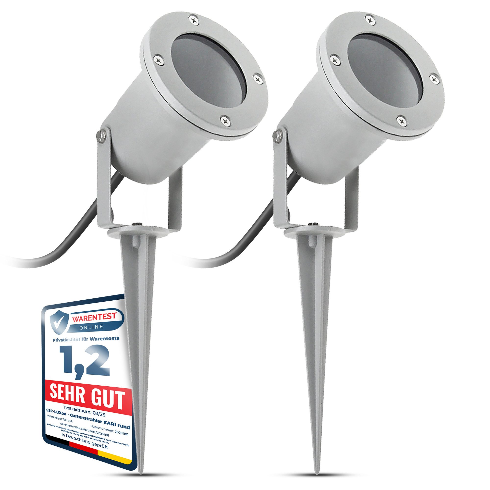 SSC-LUXon LED Gartenstrahler Gartenstrahler KARI mit Erdspiess grau & Kabel incl. 3W neutralweiss, Neutralweiß