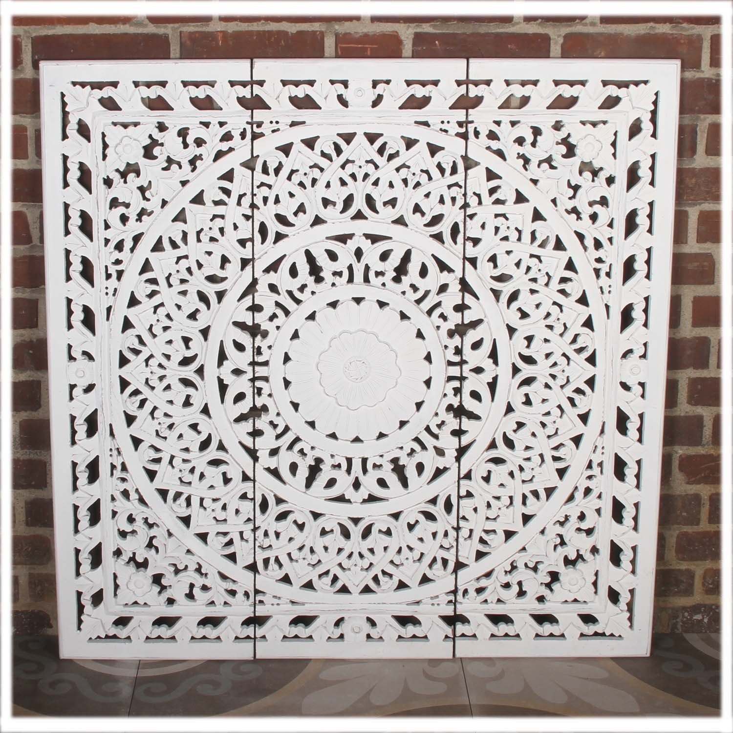 Casa Moro Wanddekoobjekt Orientalisches Holz Mandala Hawa 90x90 cm weiß (Ornament Wohnzimmer Esszimmer Schlafzimmer, 3 St), Ramadan Deko Wandbild Holz groß MD1039