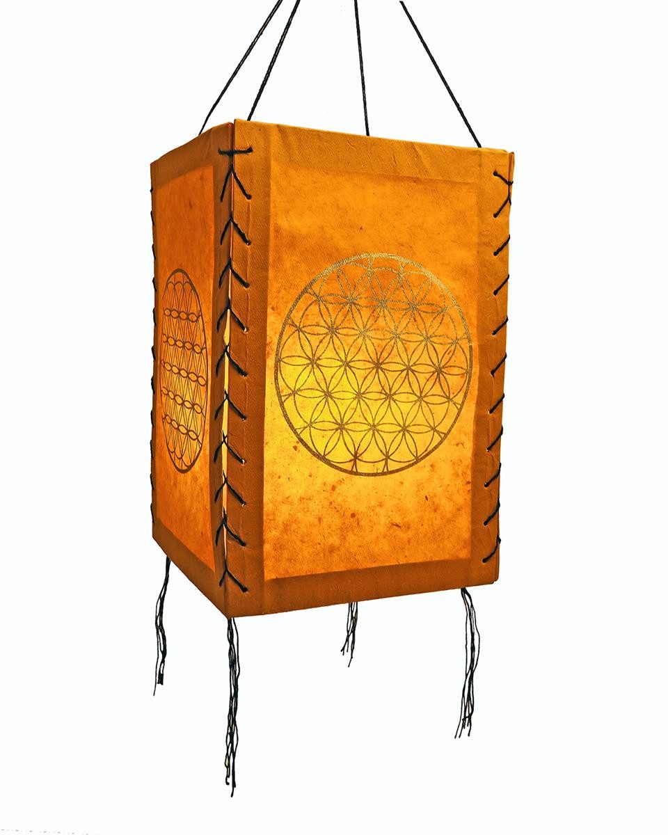 Hathi Lampenschirm Blume des Lebens, orange, LOKTA Papier,Hängelampe Nepal