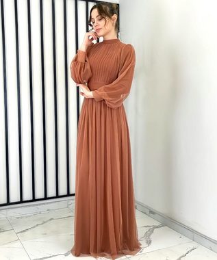 fashionshowcase Tüllkleid Damen Abendkleid Maxilänge Abaya-Stil - Modest Mode vollständig blickdicht & bedeckt