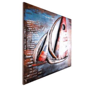 Home4Living Metallbild Wandbild handgefertig Relief Unikat 80x80cm, Regatta, 3D-Effekt