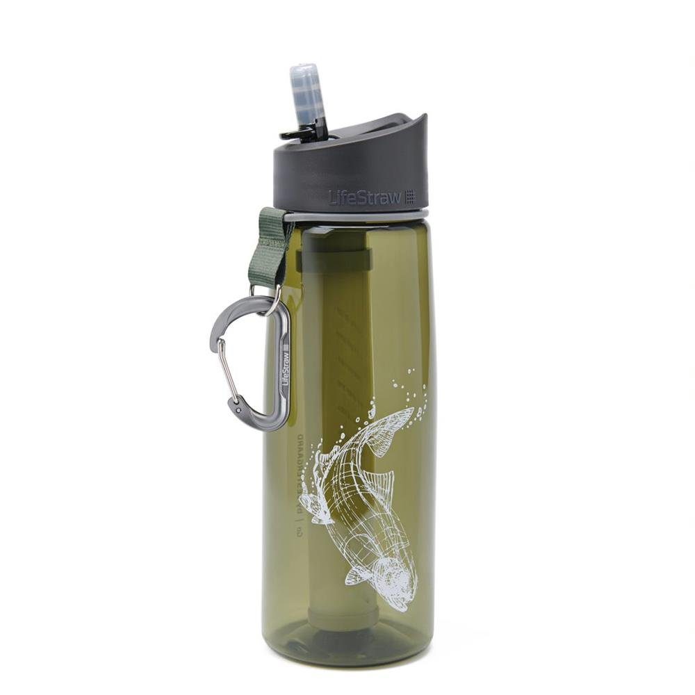 LifeStraw Trinkflasche Go 2-stufig, Trinkfalsche mit Filter grün Wasserflasche Camping Klappverschluss