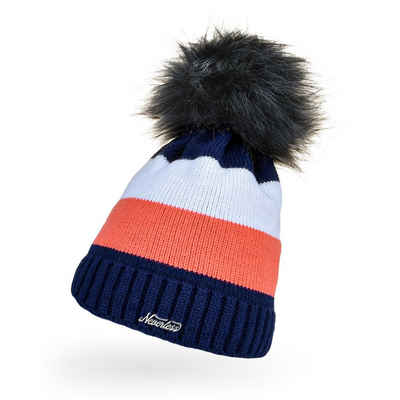 Neverless Bommelmütze Damen Strickmütze gefüttert gestreift Kunstfell-Bommel Strick-Beanie Wintermütze Neverless®