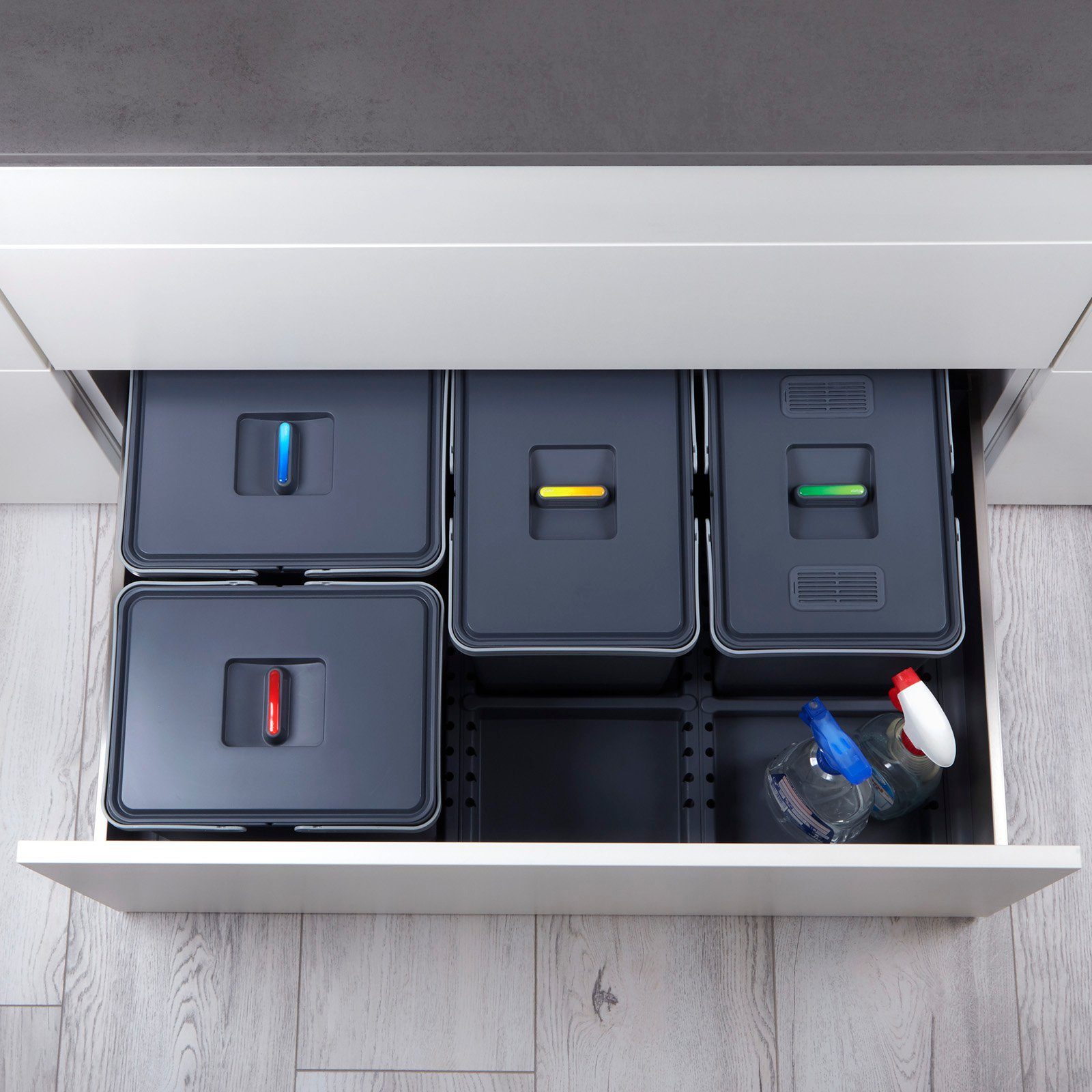 SO-TECH® Mülleimer Abfallsammler Metropolis 15+15+15+15L, Abfallsystem für Schubladen Korpusbreite 90 cm