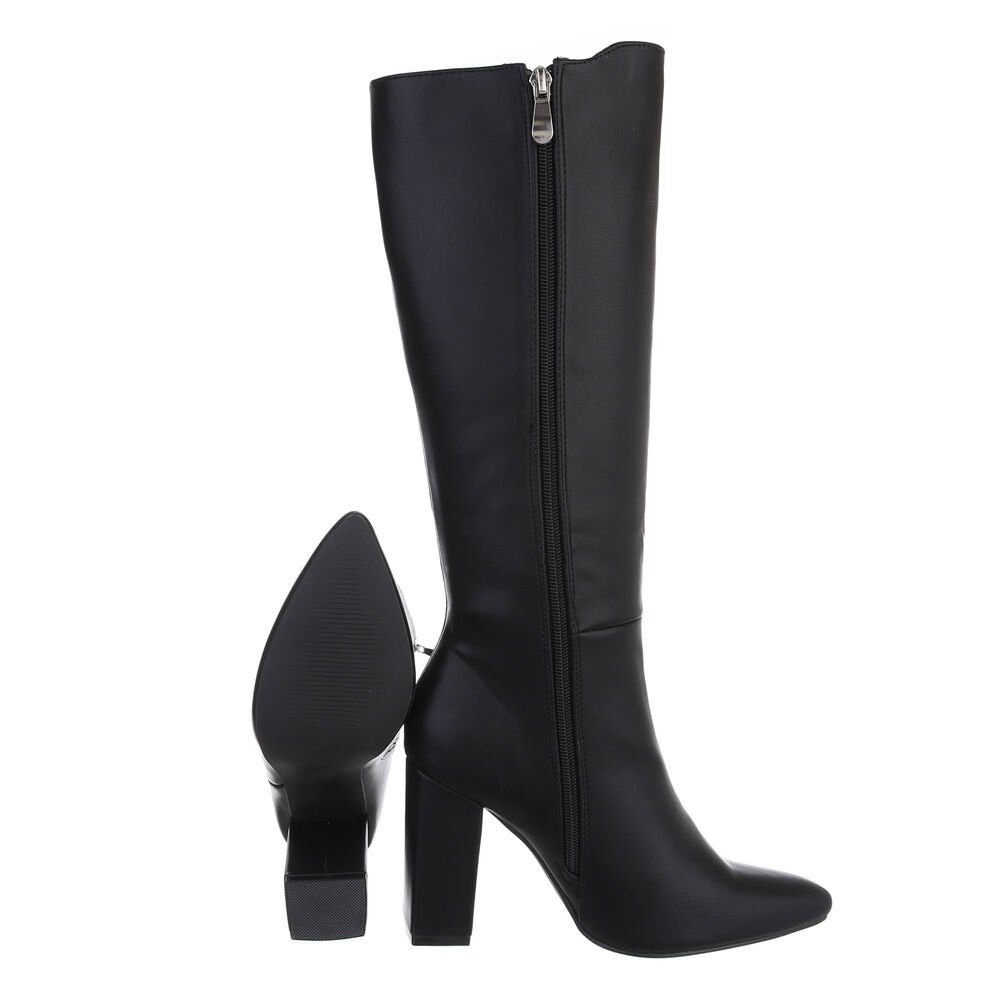 Blockabsatz Damen Stiefel Stiefel Elegant High-Heel Ital-Design in Schwarz Abendschuhe