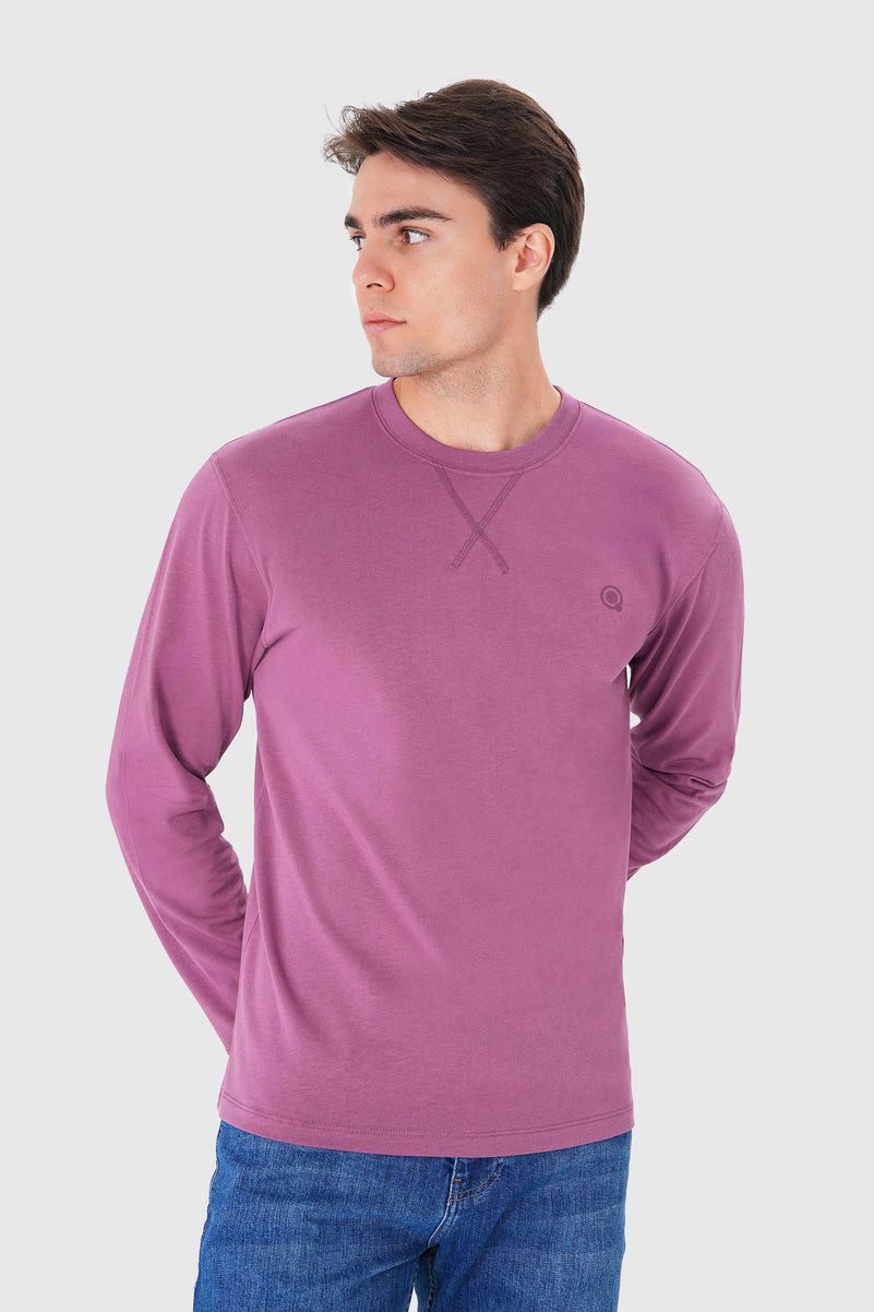 UNIQVIBE Poloshirt %100 Organik Pamuk Mor Uzun Kollu Erkek Tişört