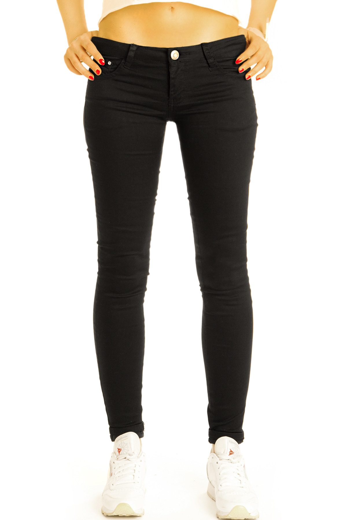 be styled Stretch-Hose Low Waist Hüfthose Röhrenjeans Skinny Stretch - Damen - j34L-1-schwarz
