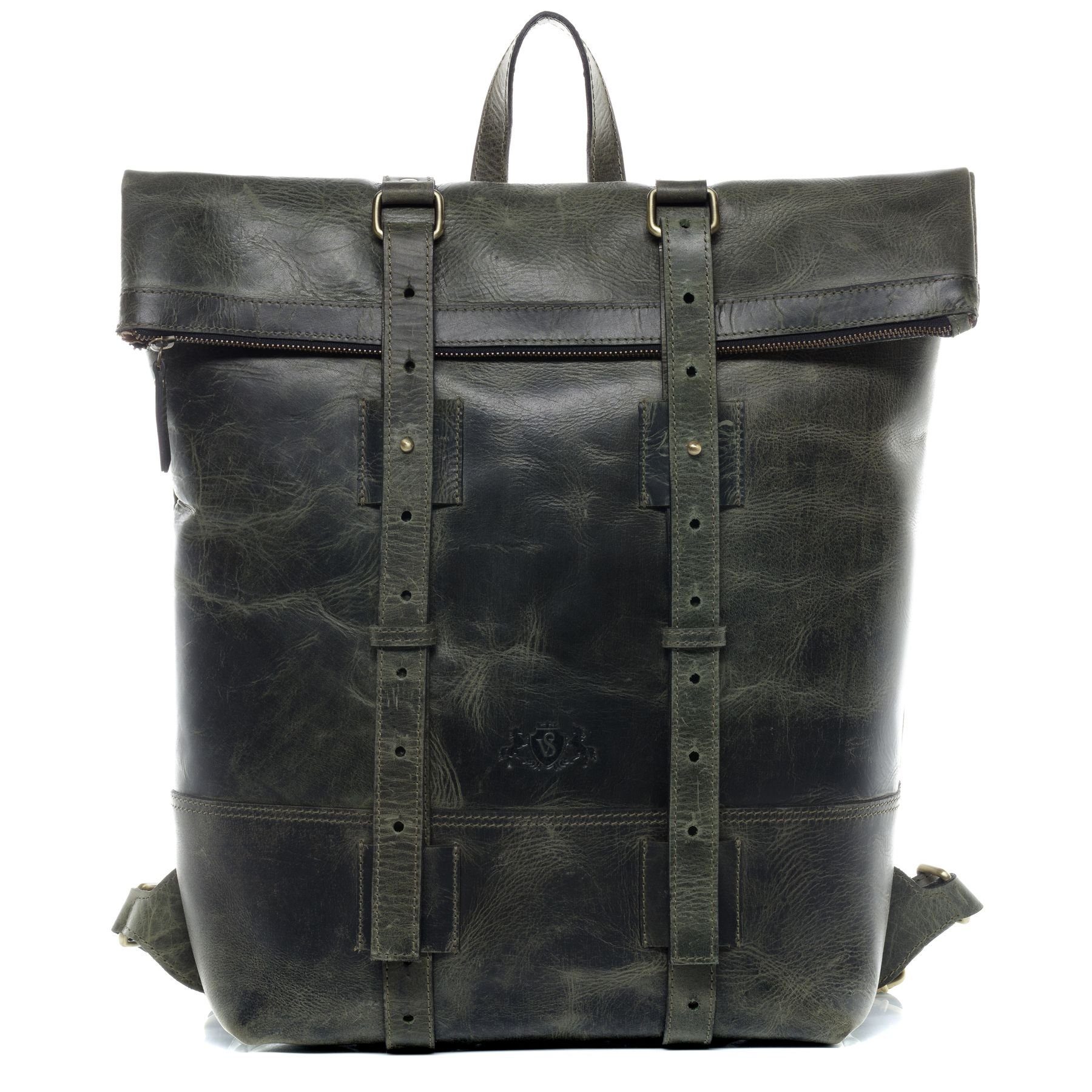 Backpack Rucksack Herren Vintage-grün & Leder 15,4 Echtleder, Herren Zoll VAIN Damen Cityrucksack CHAZ, SID Rucksack