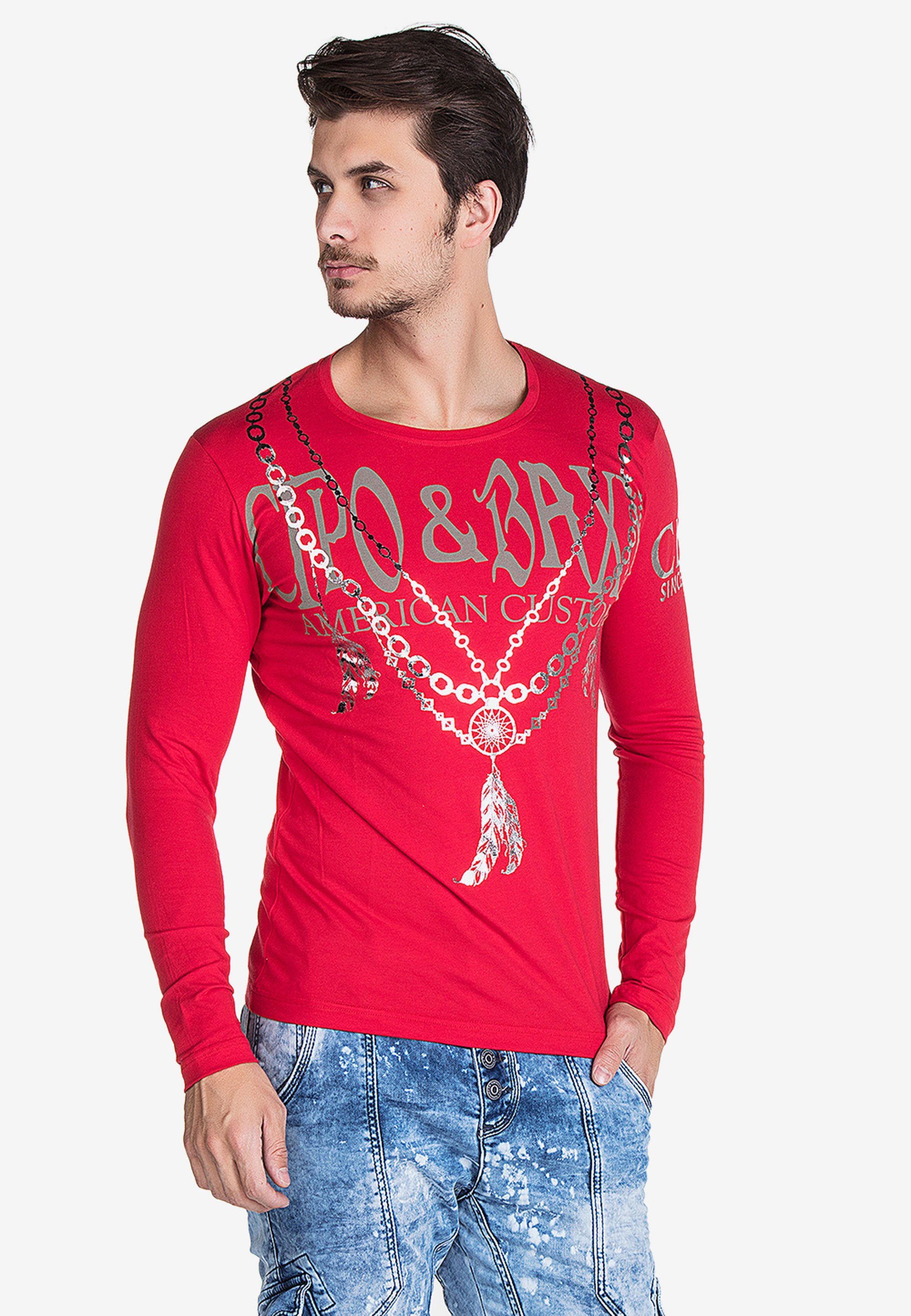mit rot Cipo Baxx & Print glänzendem Sweatshirt