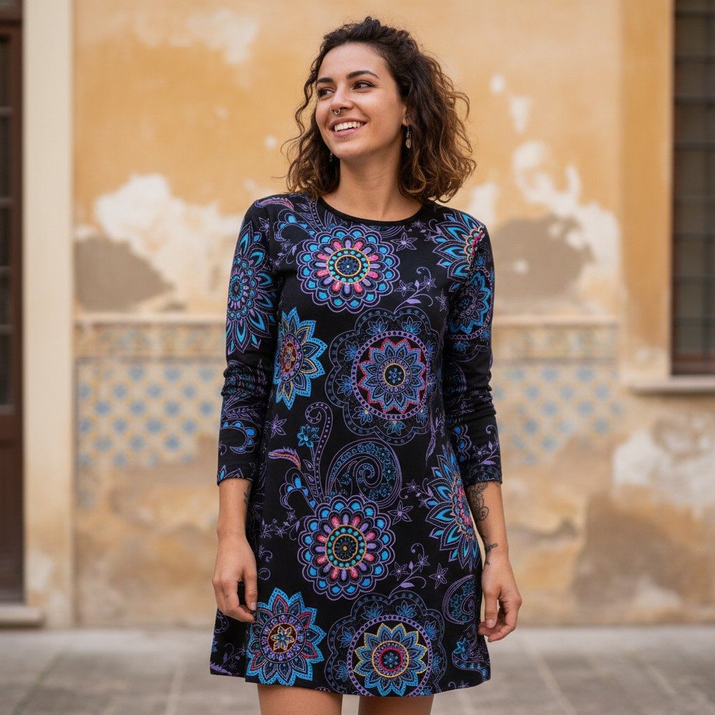 Guru-Shop Midikleid Besticktes Boho chic Minikleid, Tunika mit.. alternativ günstig online kaufen