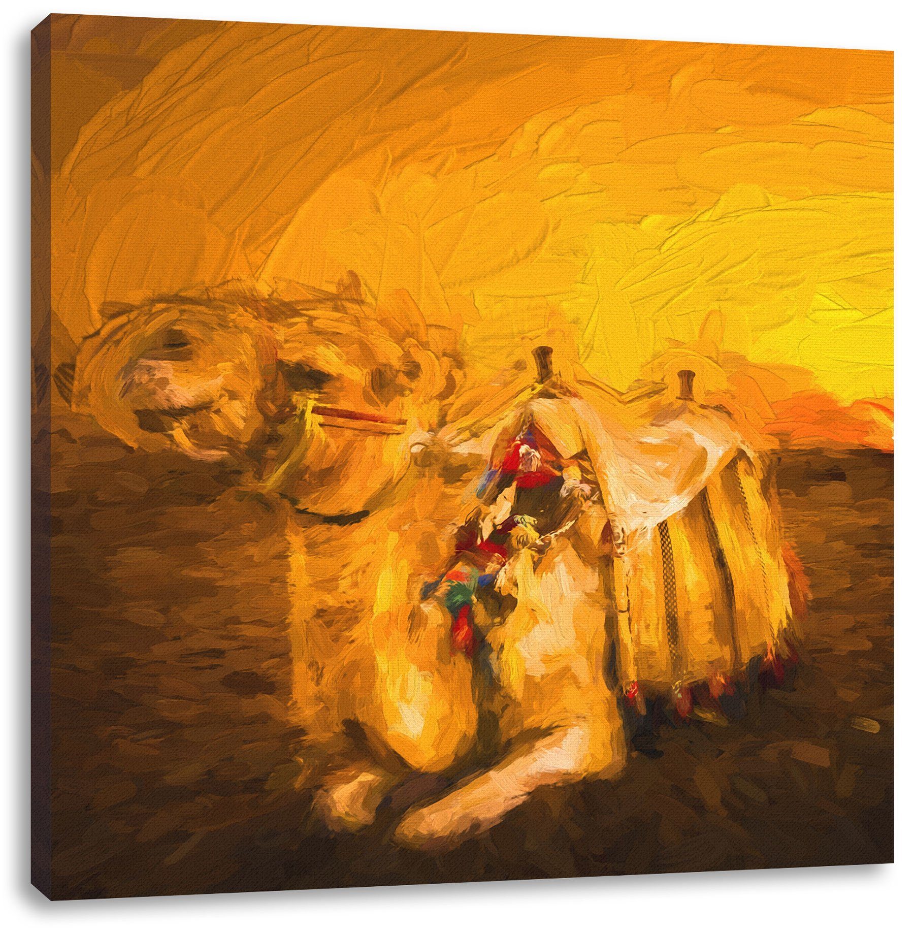 in bespannt, Leinwandbild Ägypten Leinwandbild fertig Ägypten, Zackenaufhänger St), Kamel Kamel inkl. in (1 Pixxprint