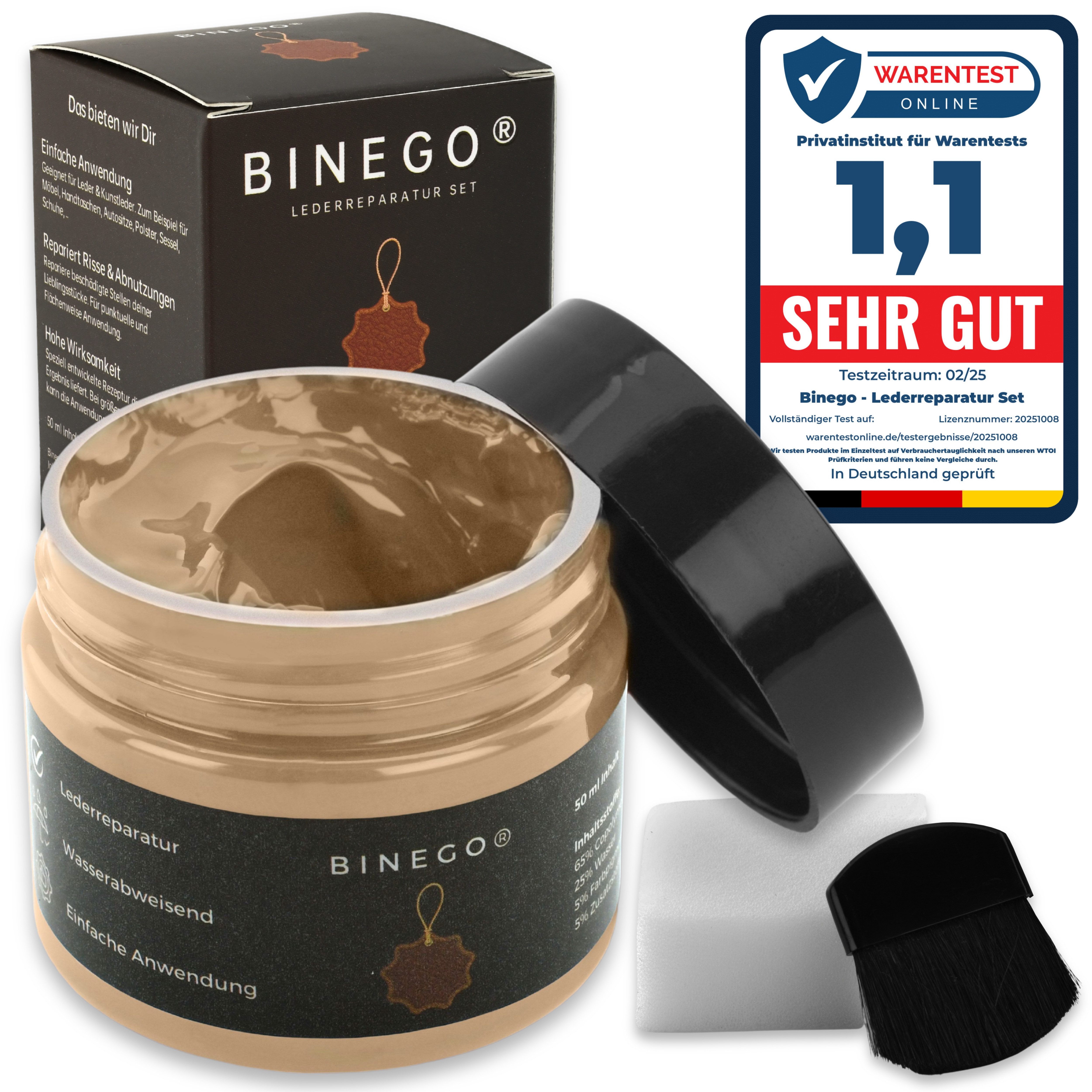 Binego Lederreparaturset Leder Kunstleder Lederreparatur Flüssigleder Lederpflegeset (Reparatur Set, 4 St., Lederfarbe), schnell trocknend