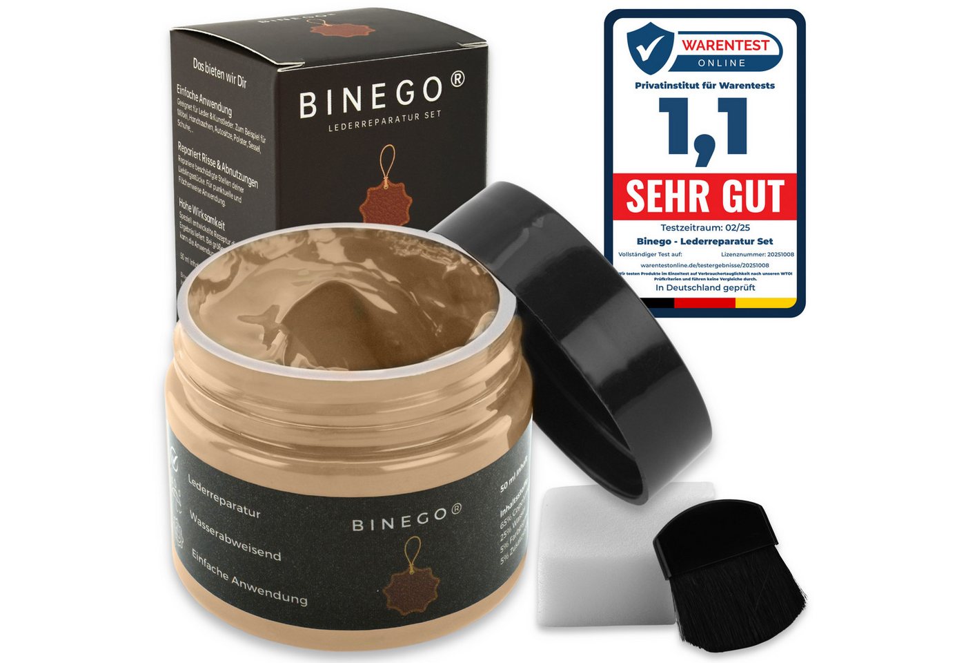 Binego Lederreparaturset Leder Kunstleder Lederreparatur Flüssigleder Lederpflegeset (Reparatur Set, 4 St., Lederfarbe), schnell trocknend