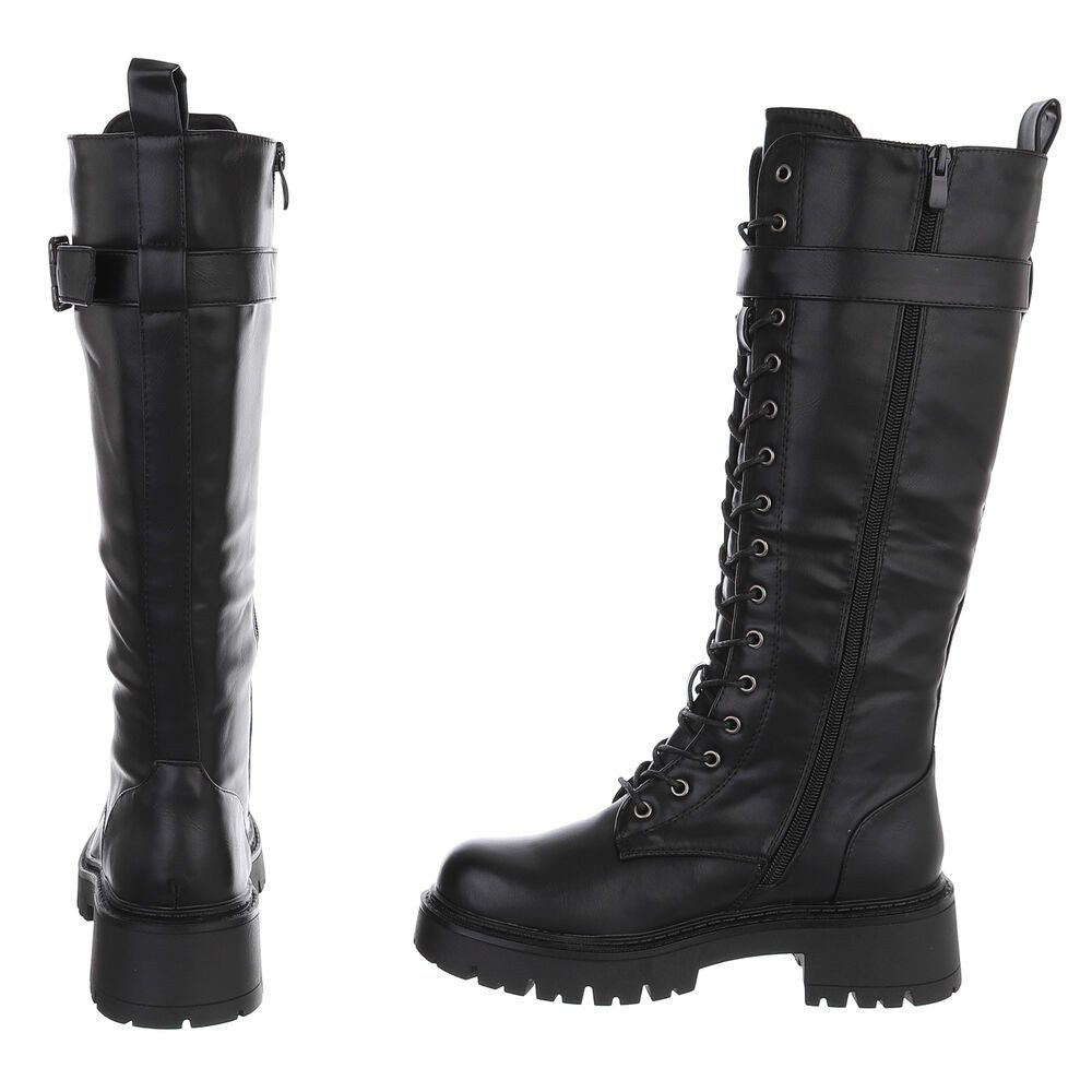 Ital-Design Damen Schnürstiefel Combat-Style mit Schnalle Plateaustiefel (92078849) Blockabsatz Stiefel in Schwarz – Bild 5 von 5