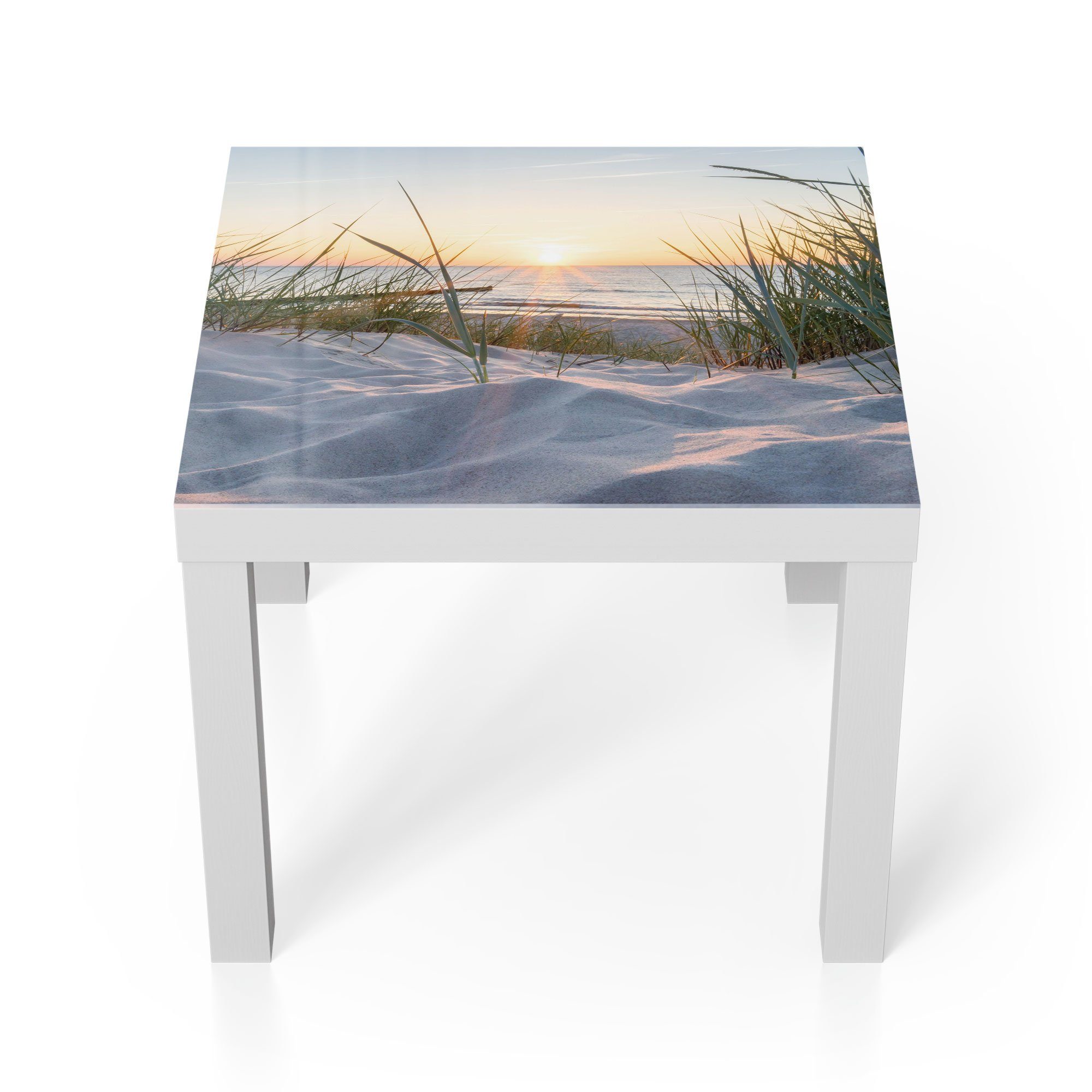 DEQORI Couchtisch 'Ostsee Sonnenuntergang', Glas Beistelltisch Glastisch modern Weiß