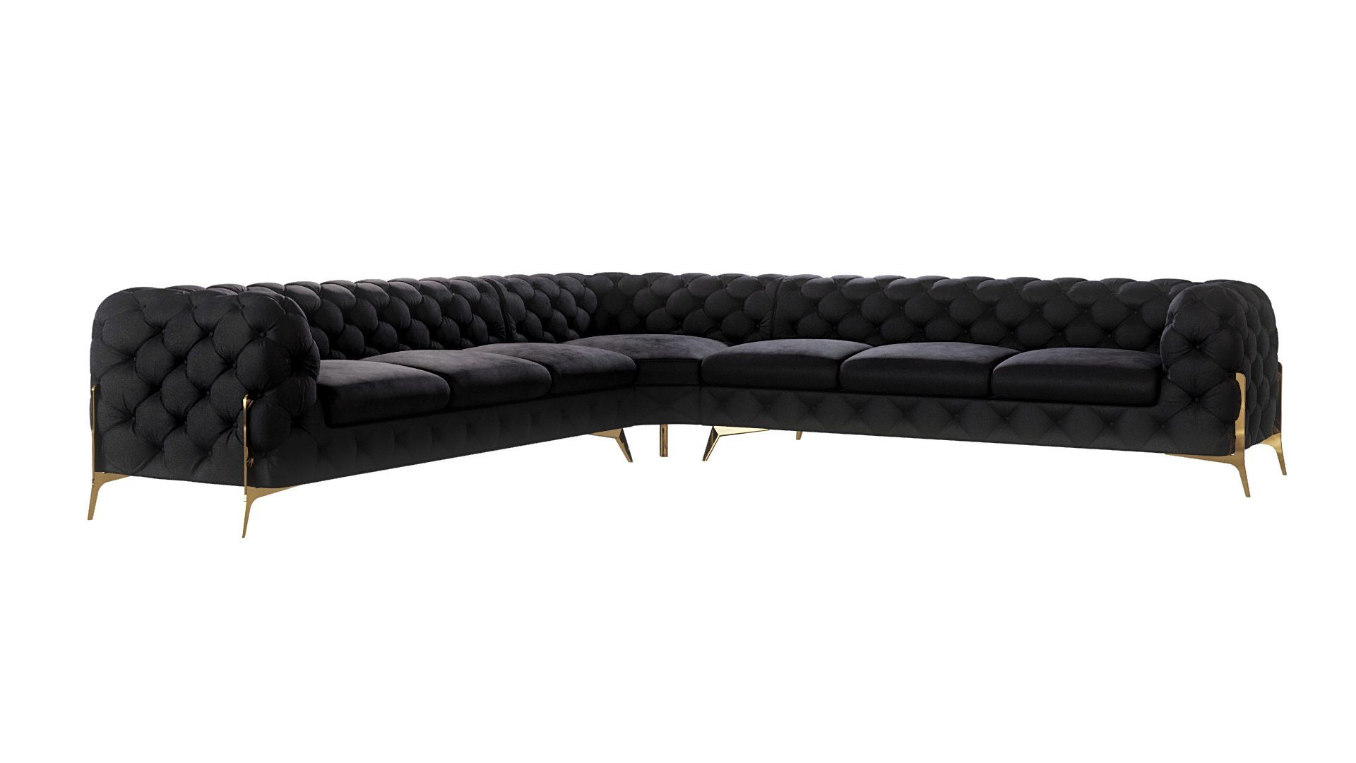 S-Style Möbel Ashley mit Goldene Ecksofa Chesterfield Metall mit Schwarz Wellenfederung Füßen