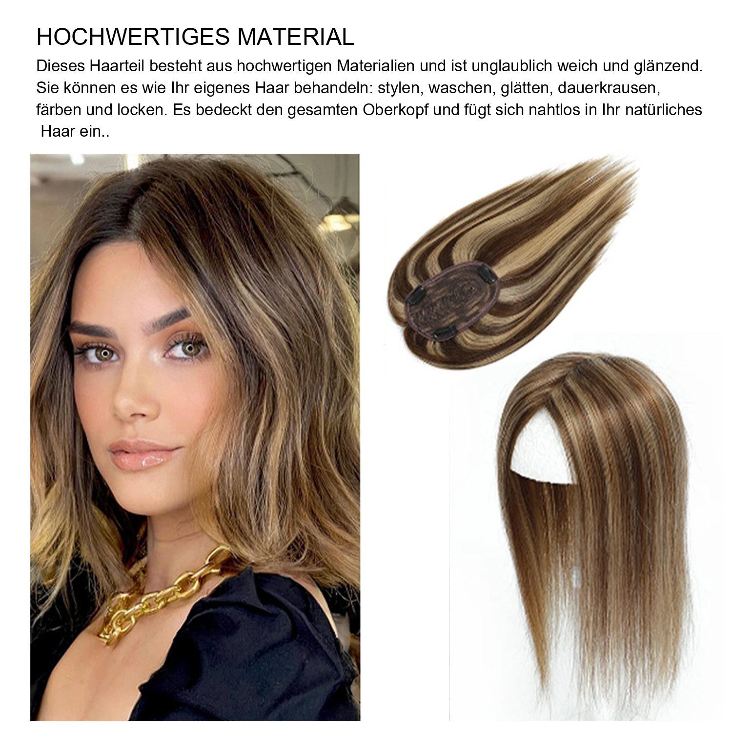 Refttenw Echthaar-Extension Clip in Extensions Echthaar Topper Damen für sofortiges Volumen, Mittelbraun