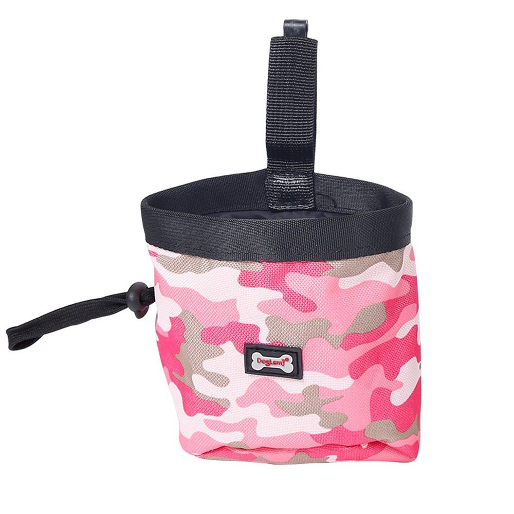 LAPA HOME Leckerlibeutel Futterbeutel für Hunde und Katzen Futteraufbewahrung Snacktasche, mit Seitentaschen, Camo, Nylon, Wasserdicht Rosa