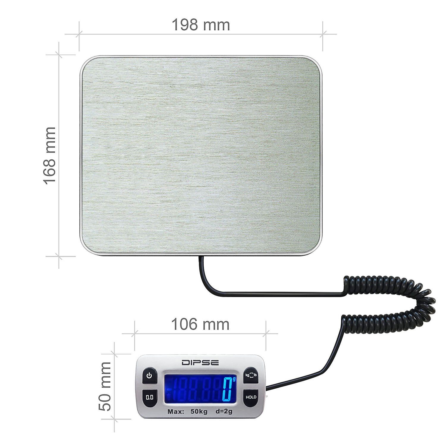 Dipse Feinwaage Paketwaage Parcel Mini 50 Edelstahl, externes Display 50kg 2g – Bild 3 von 5