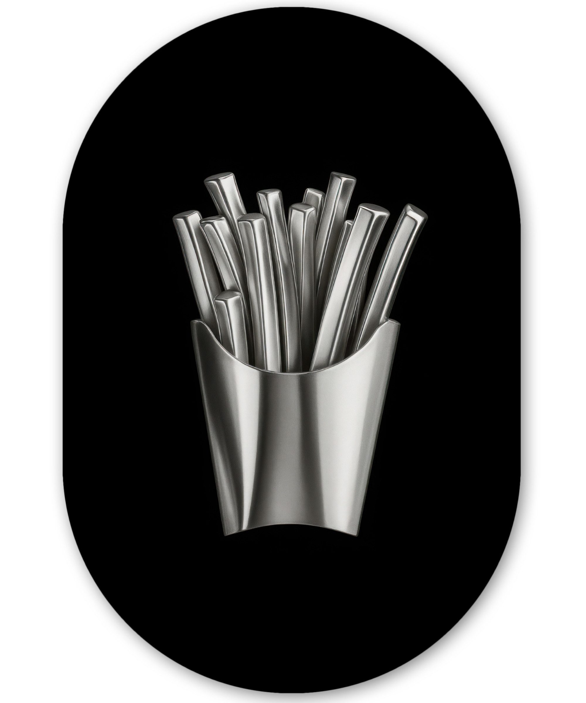 MuchoWow Gemälde Pommes frites - Futuristisch - Silber, Fotodruck (1 St), Wandbild Oval, Wohnzimmer oder Schlafzimmer Wanddekoration, 40x60 cm