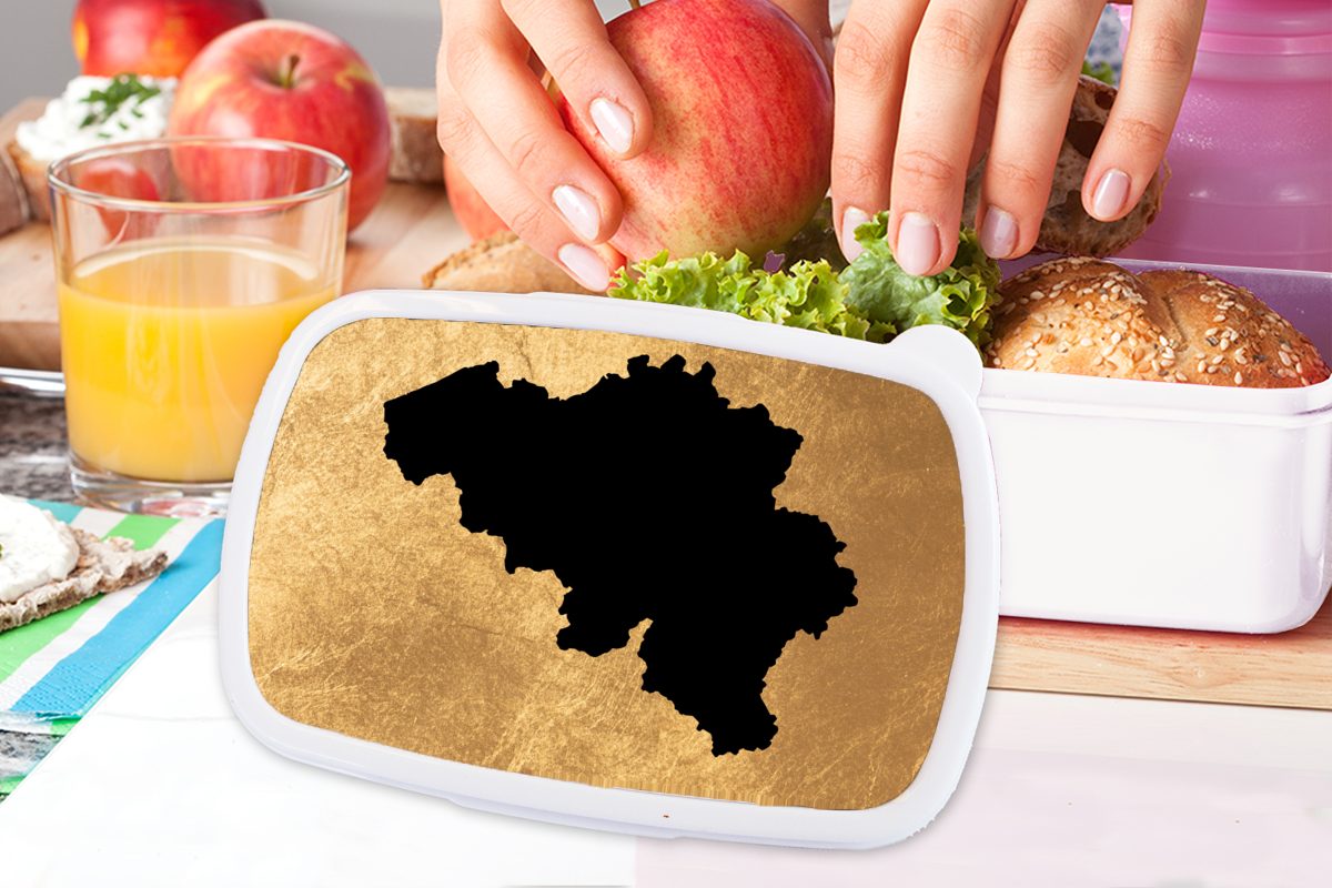 MuchoWow Lunchbox Mädchen Karte für und - und Brotbox Jungs Brotdose, (2-tlg), für Gold, - Belgien Erwachsene, Kunststoff, weiß Kinder Schwarz