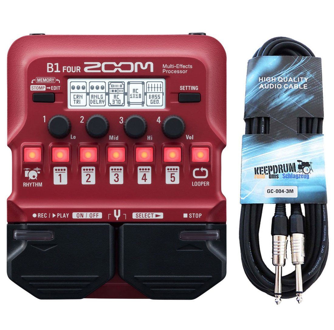Zoom Audio E-Gitarre Zoom B1 FOUR Multi-Effektgerät für Bass mit Kabel, Bundle, Mit Klinkenkabel 3m