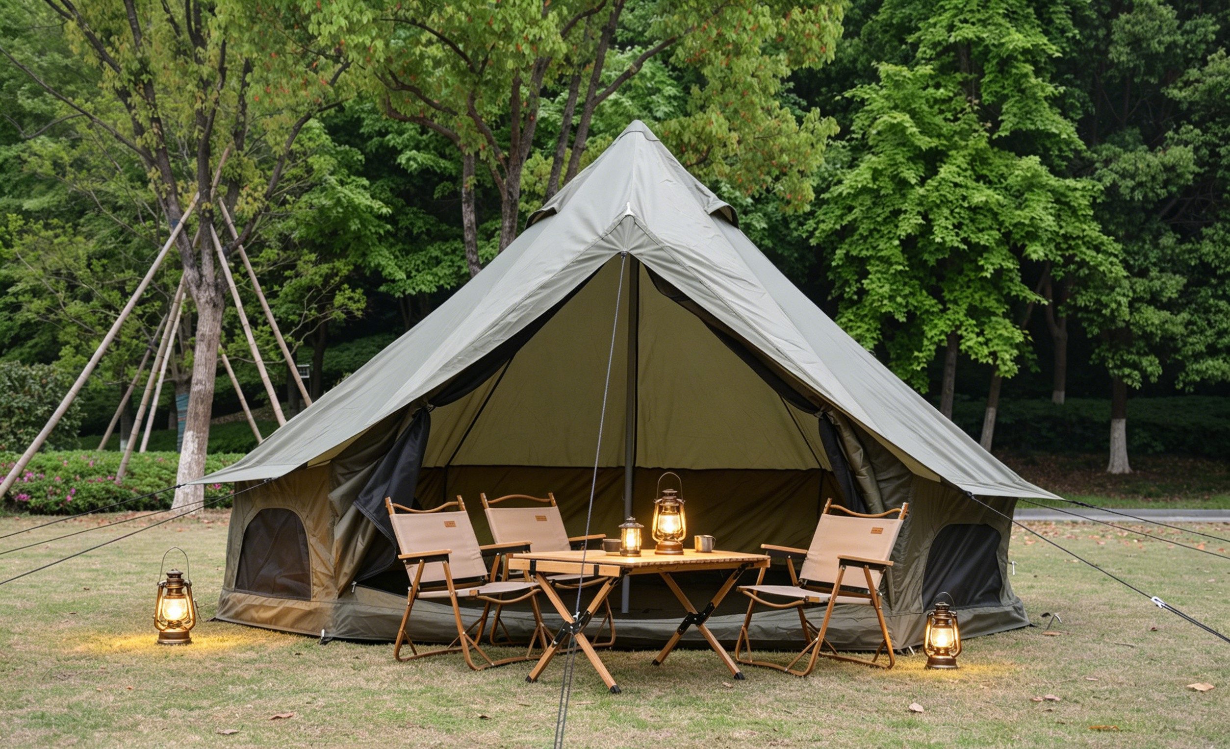 i@home Tipi-Zelt Kuppelzelt 4m Bellzelt, Personen: 4 (wasserdicht Oxford, atmungsaktiv, Insektenschutz, 1 tlg., Ofenrohröffnung Kaminöffnung, 4-Season, schneller Aufbau), Rundzelt großes Familienzelt für Glamping