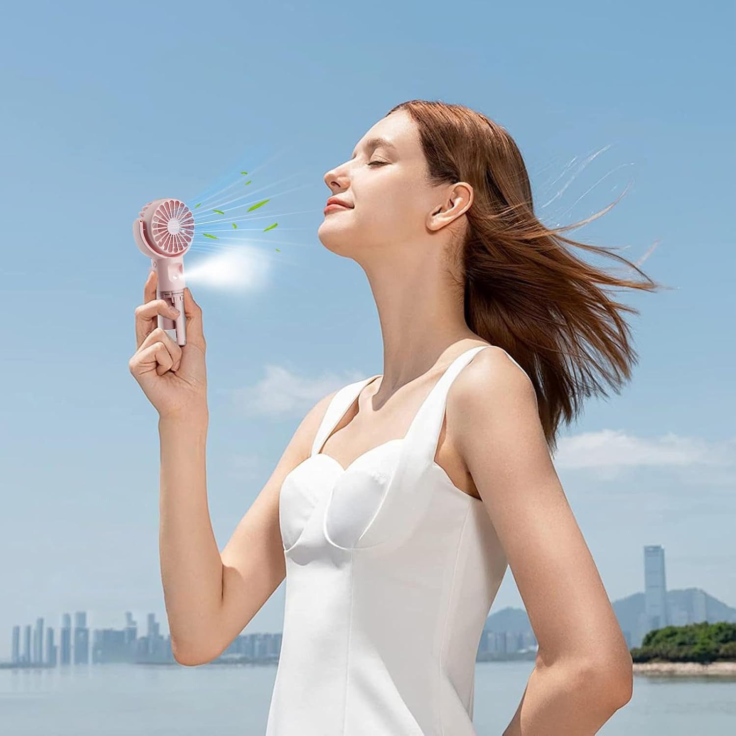 FELIXLEO Handventilator Tragbarer Ventilator mit Wassernebel USB Handlüfter Kühlgebläse