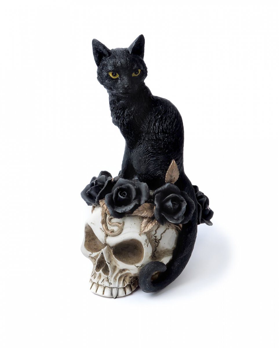 Horror-Shop Dekofigur Kleine Katze auf Totenschädel Figur 18,5cm