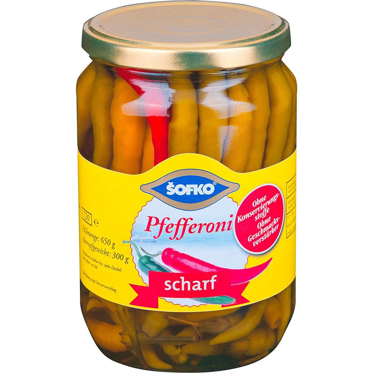 SOFKO Gemüsekonserve, Sofko Pfefferoni scharf Pepperoni Chillis Hot eingelegt 720ml