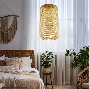 etc-shop Pendelleuchte, Leuchtmittel nicht inklusive, Pendelleuchte Deckenlampe Wohnzimmer im Boho Design Bambus
