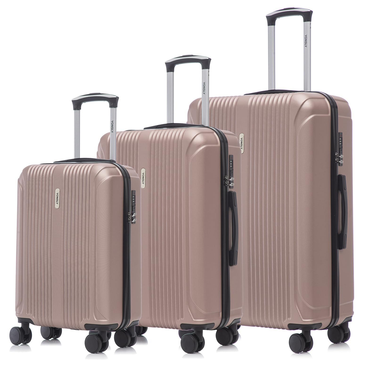 YONSLY Trolleyset Reisekoffer mit TSA-Zahlenschloss & YKK-Reißverschluss, 4 Rollen, (Hartschalen-Kabinenkoffer Set (M, L, XL), 3 tlg., Hartschalen Trolley Set), kratzfest pflegeleicht Wasserabweisend