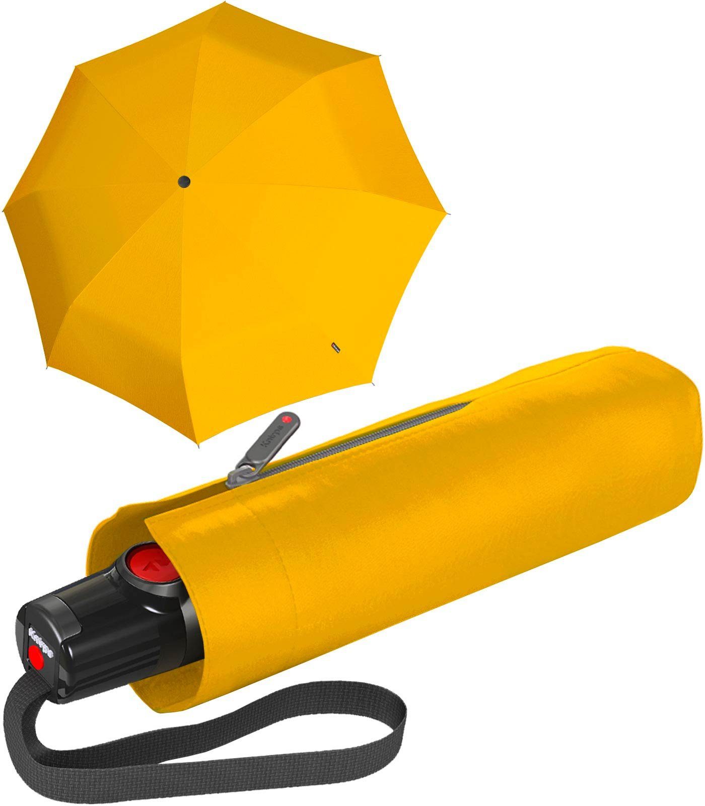 Duomatic die Taschenregenschirm gelb Knirps® kleiner Handtasche für Automatikschirm T.100 mit Auf-Zu-Automatik,