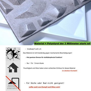 IKHEMalarka 3D Wandpaneel 4m²/16PCS Wandverkleidung Deckenpaneele POLYSTYROL Betonlook, BxL: 50,00x50,00 cm, 0,50 qm