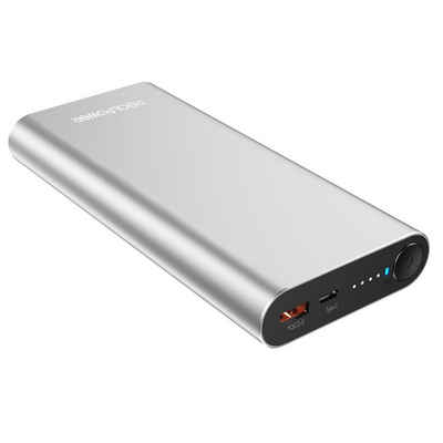 Realpower PB-20000 PD Pro Powerbank, Silber / Aluminium / 20000 mAh Powerbank / Mobiles Ladegerät / Statusanzeige / USB Type-C / PD (Power Delivery) /Quick Carge 3.0 (bis zu 65 W) /Lädt Notebooks mit bis zu 100 Watt