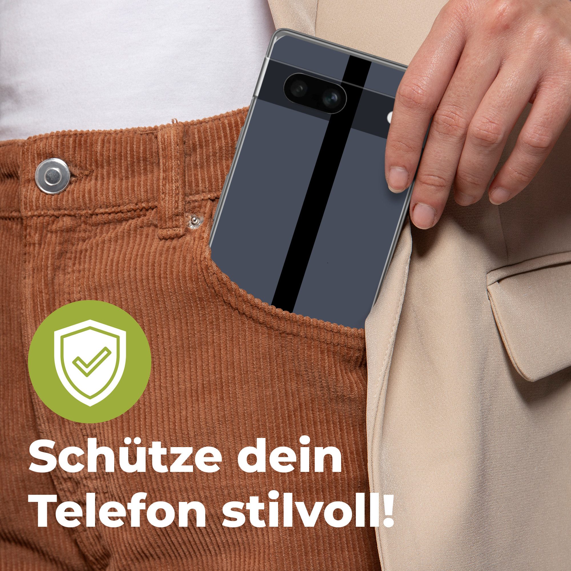 MuchoWow Handyhülle für Google Pixel 7a Blau - Schwarz - Gestreift - Minimalistisch, Handy Case, Silikon, Bumper Case Dünn