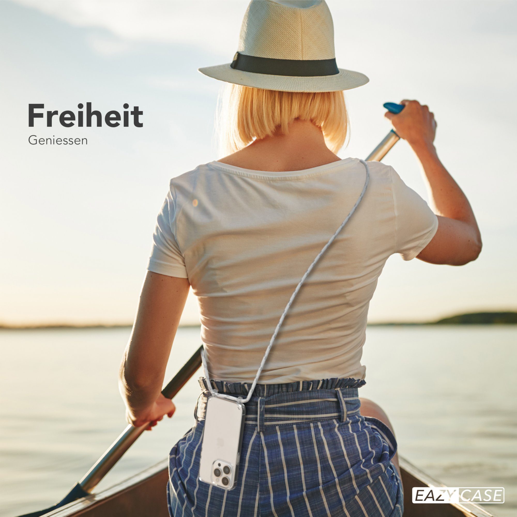 EAZY CASE Handykette Hülle mit Kette für Apple iPhone 14 Pro 6,1 Zoll, Hülle Smartphonekette für Unterwegs Festivalhülle Transparent Weiß