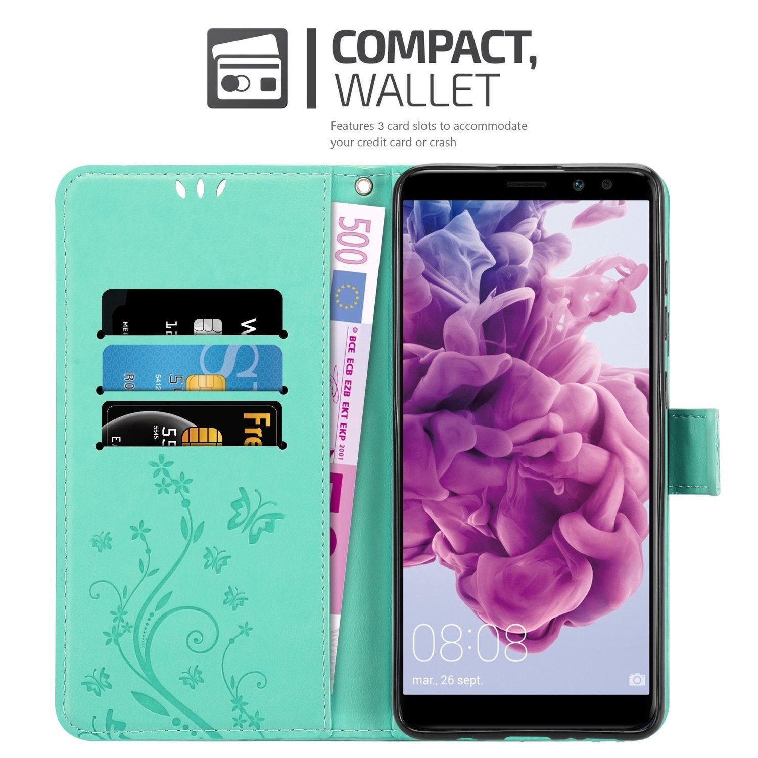 Cadorabo Handyhülle für Huawei MATE 10 LITE / NOVA 2i Hülle Huawei MATE 10 LITE, Hülle Schutzhülle Blumen Flower mit Standfunktion Kartenfach Magnet